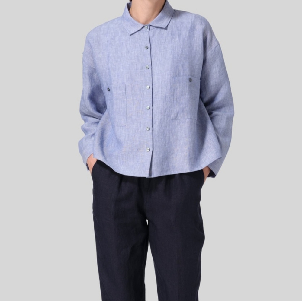 Vivid Blue Linen Casual Button Down Box Cut Shirt